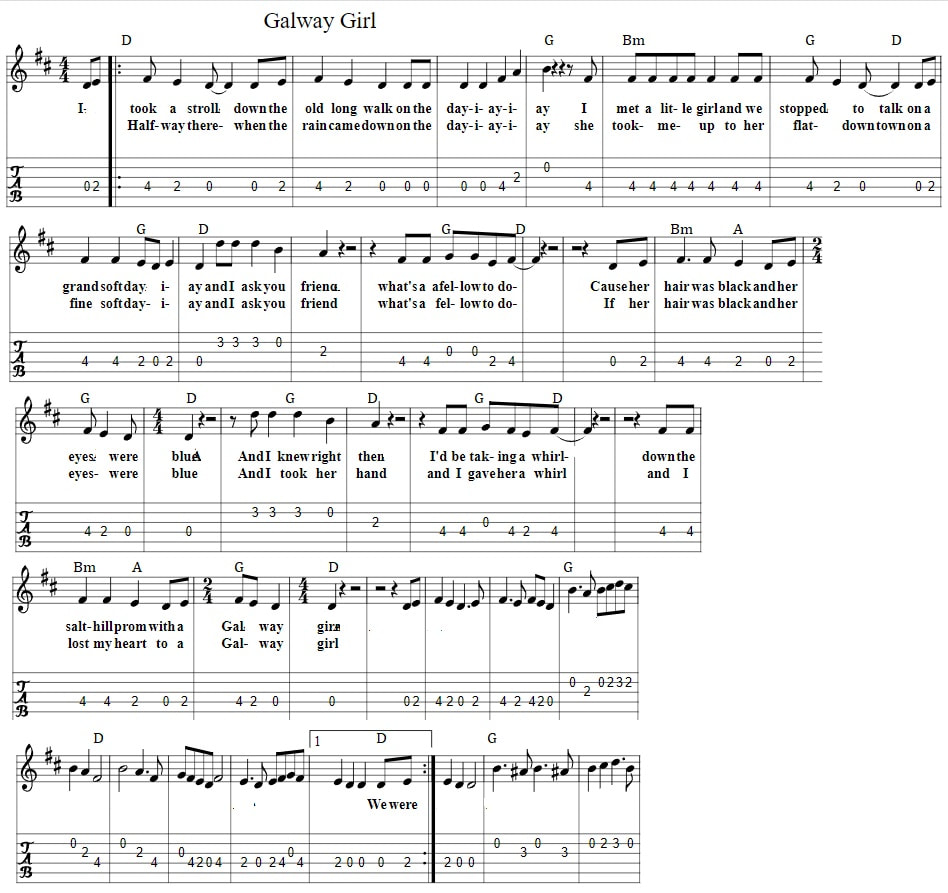 Galway Girl guitar chords with tab and lyrics