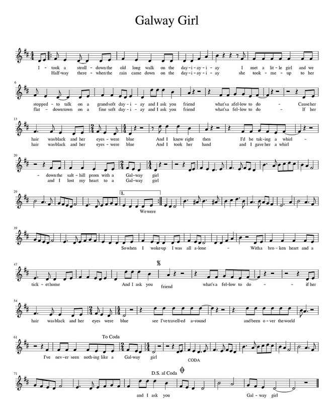 Galway Girl full sheet music score in D Major