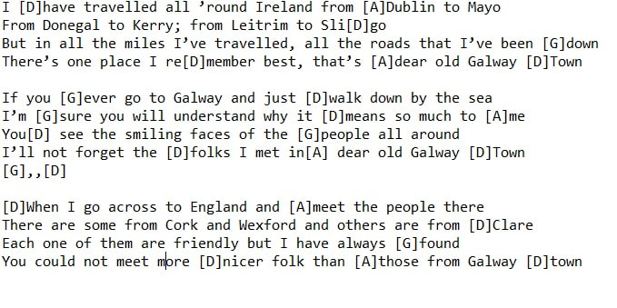 Dear old Galway town lyrics and chords