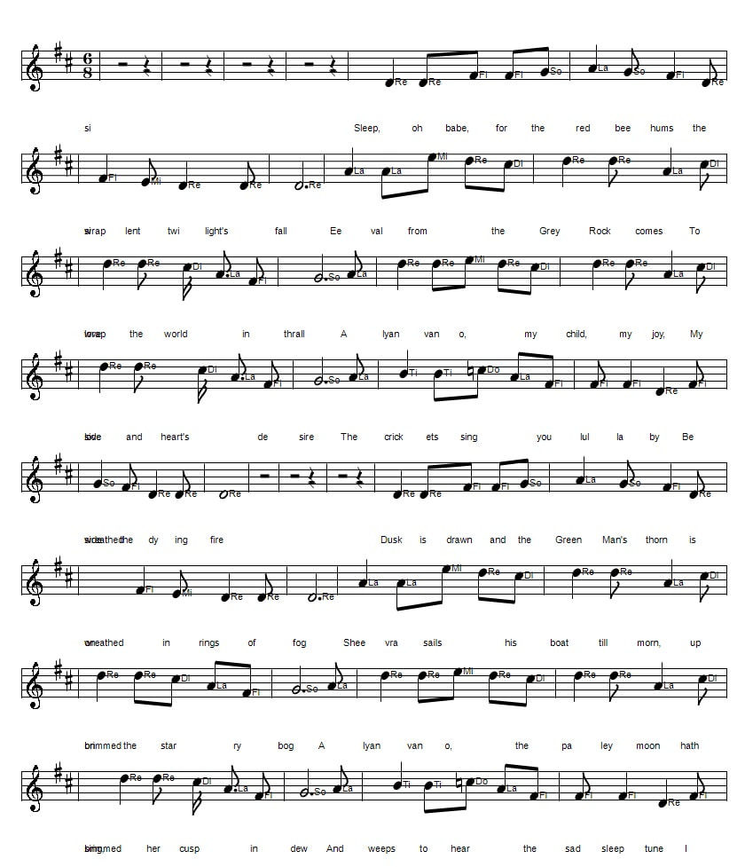 Gartan mother's lullaby sheet music notes in solfege format