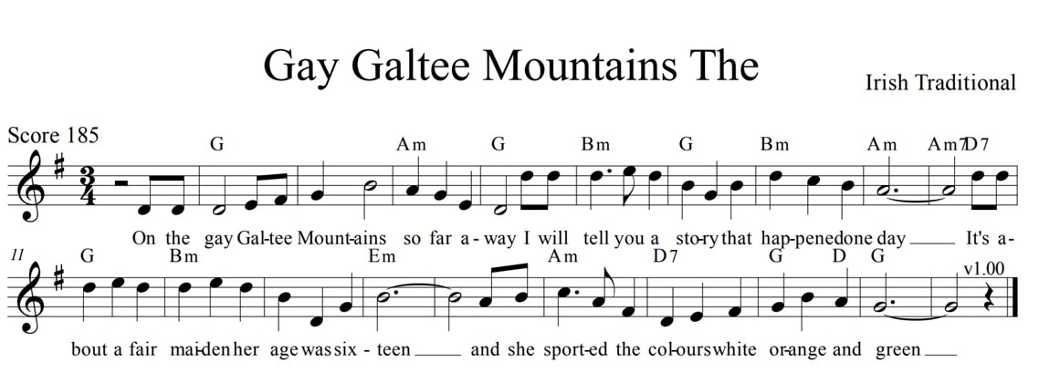 The gay galtee mountains sheet music lyrics and chords