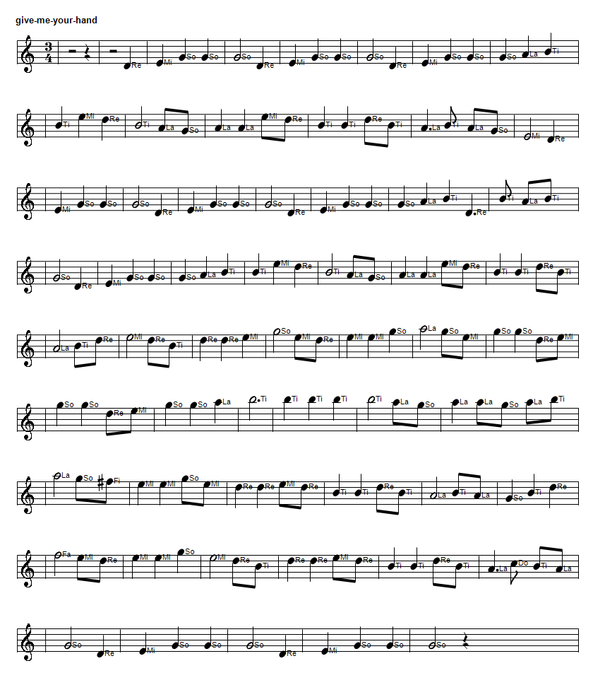 Solfege do re mi notes for Give Me Your Hand Irish song