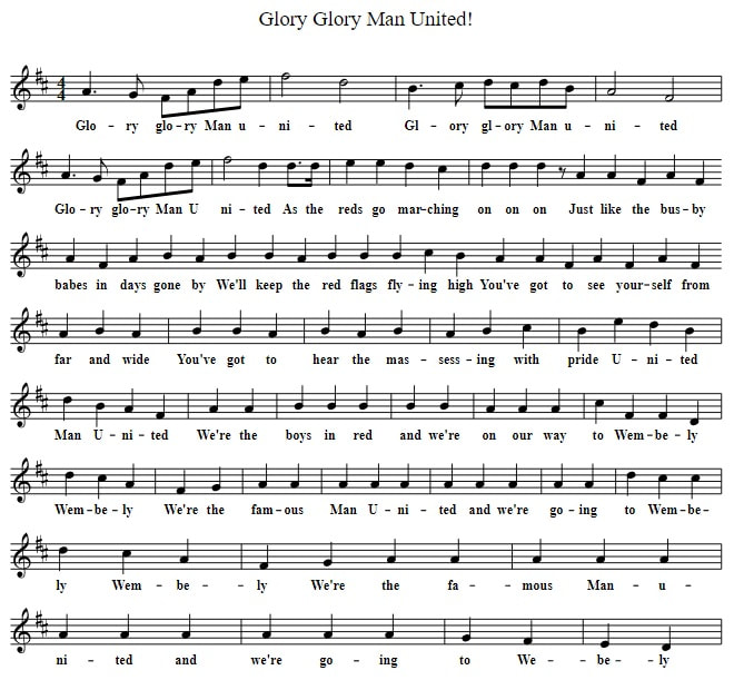 Glory glory Man United piano sheet music