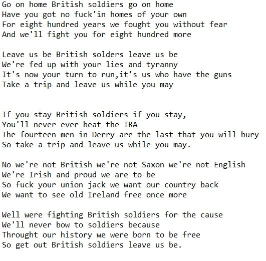 Go on home British soldiers lyrics