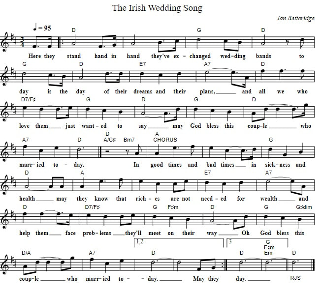 God bless this couple who marry today Irish wedding song sheet music