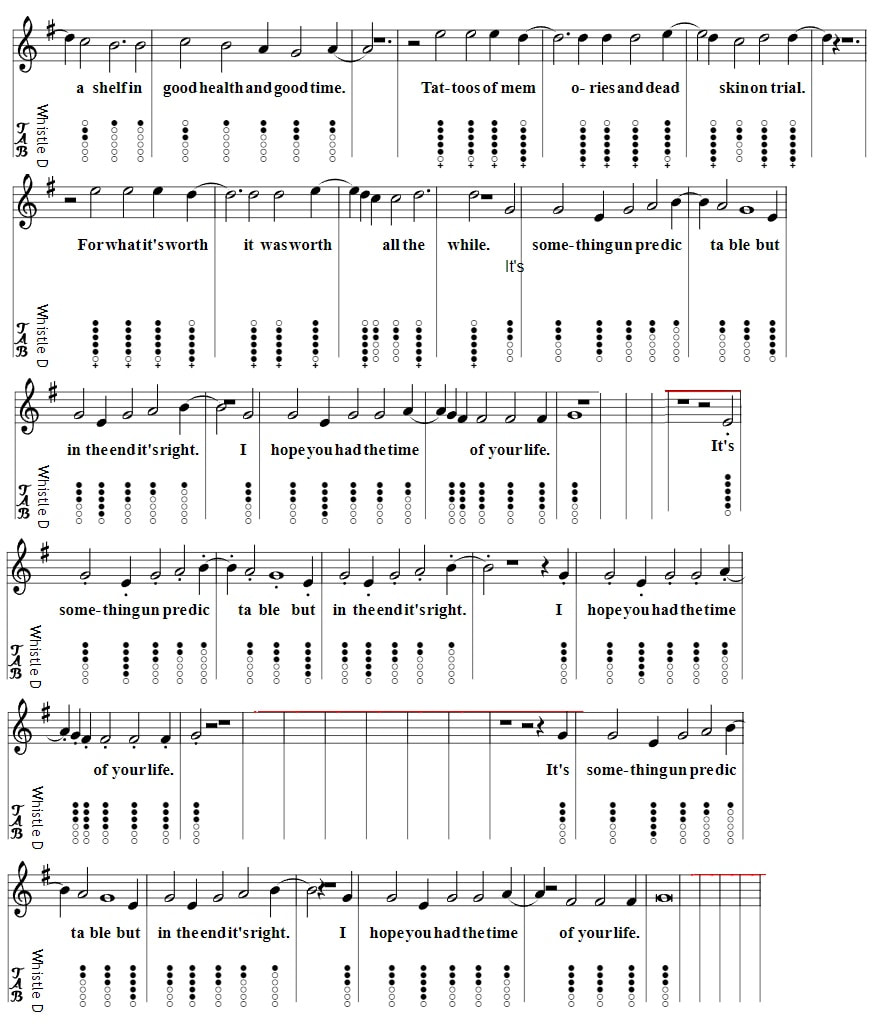 Good Riddance Green Day Sheet Music And Tin Whistle Notes page two