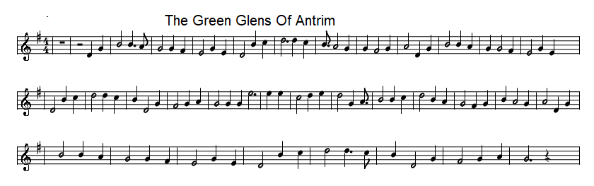 Green glens of Antrim sheet music in D