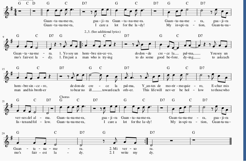 guantamera sheet music score in G Major