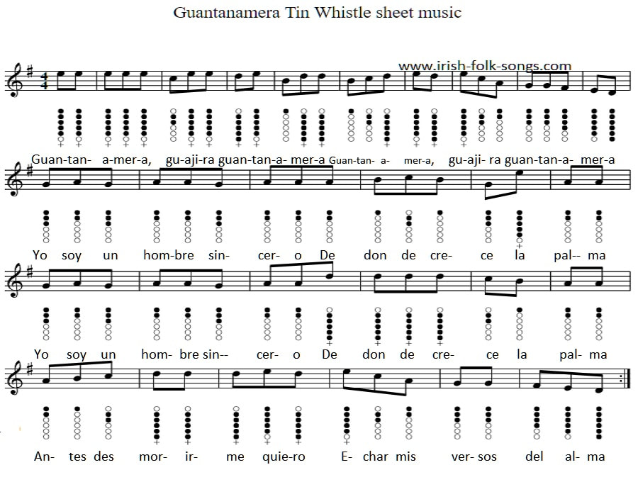 guantanamera tin whistle sheet music notes