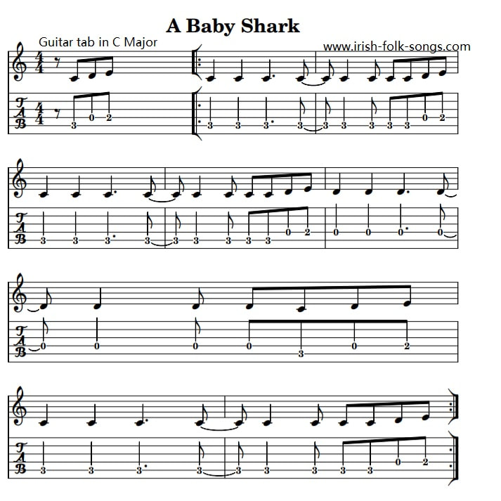 Guitar tab Baby Shark In C Major