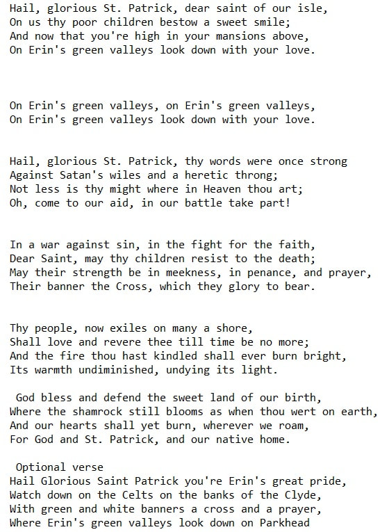 Hail Glorious Saint Patrick Lyrics