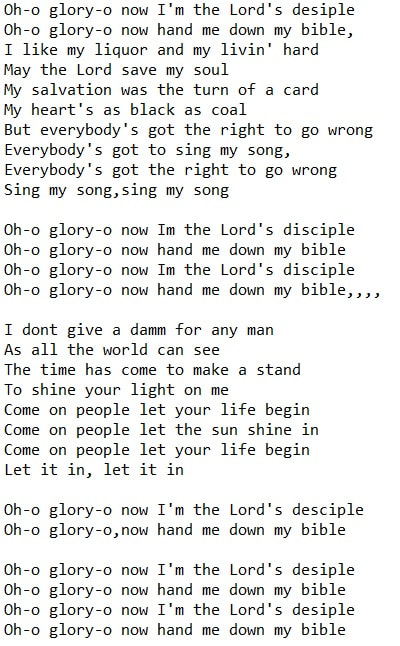 Hand me down my Bible lyrics by The Dubliners