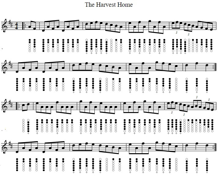 Harvest home tin whistle notes in D