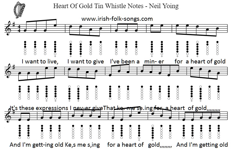 Heart of gold sheet music for tin whistle by Neil Young
