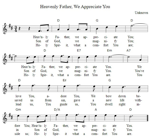 Heavenly Father We Appreciate You Sheet Music with chords