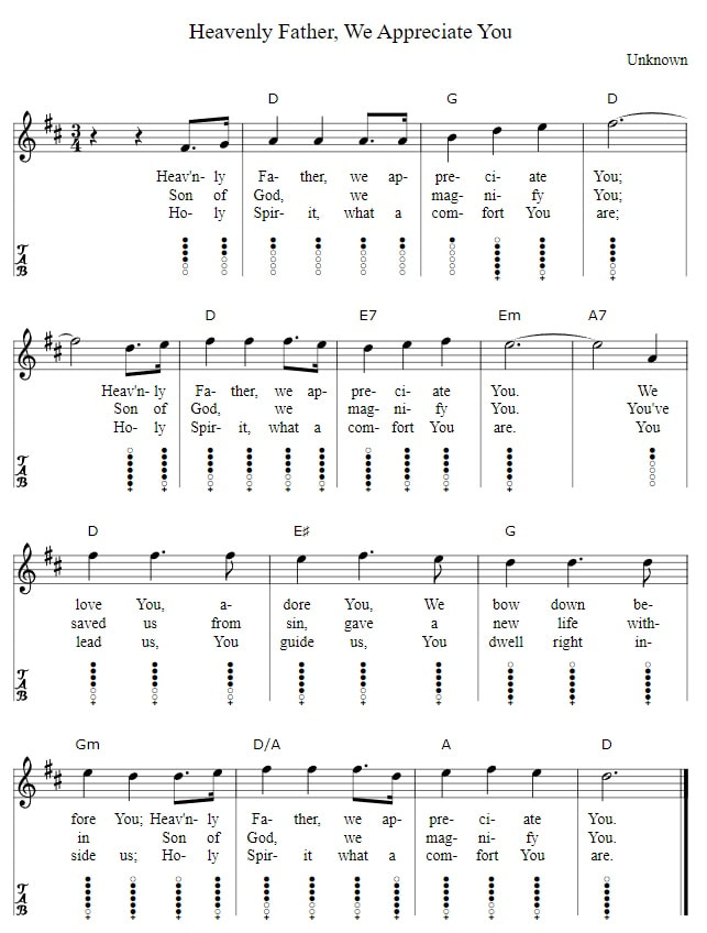Heavenly Father We Appreciate You Tin Whistle Sheet Music
