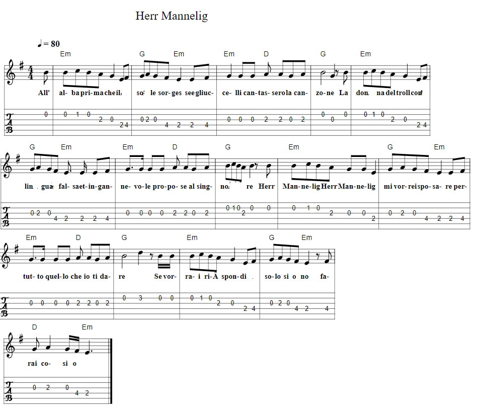Herr Mannelig guitar chords and tab