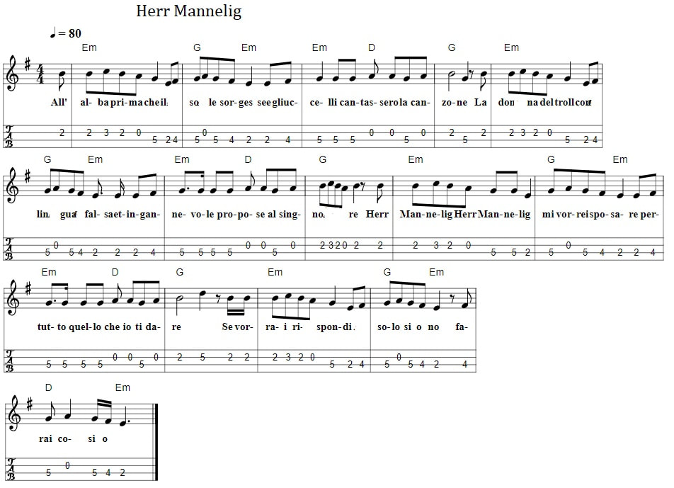 Herr Mannelig mandolin tab with chords