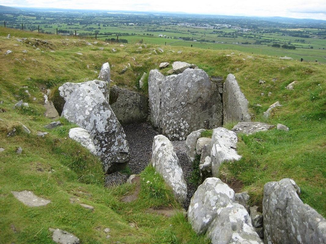Landscape of fields and hidden underground cave in Ireland