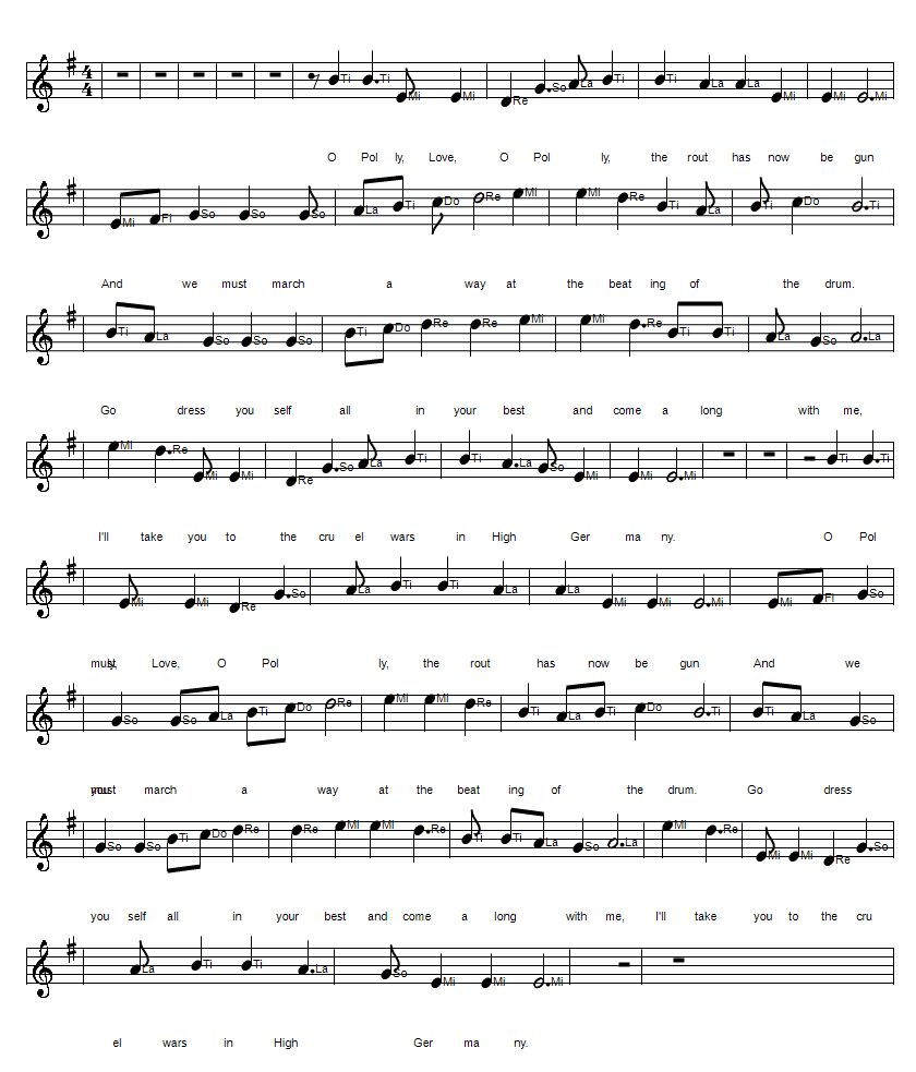 High Germany sheet music notes in solfege Do Re Me format