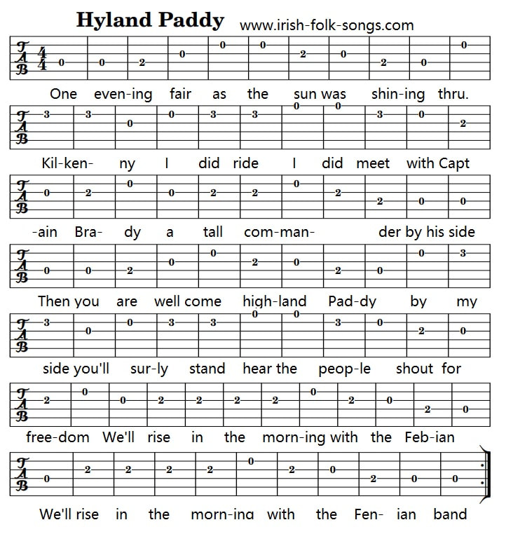 Hyland Paddy guitar tab