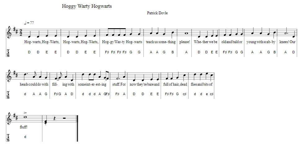 Hoggy Warty Hogwarts piano letter notes