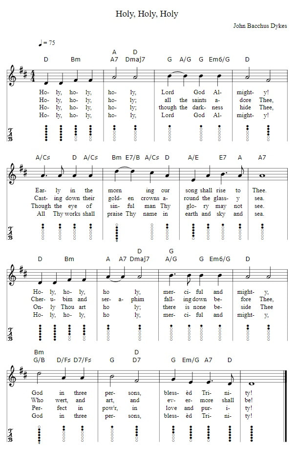 Holy Holy Holy Lord God Almighty Tin Whistle Sheet Music