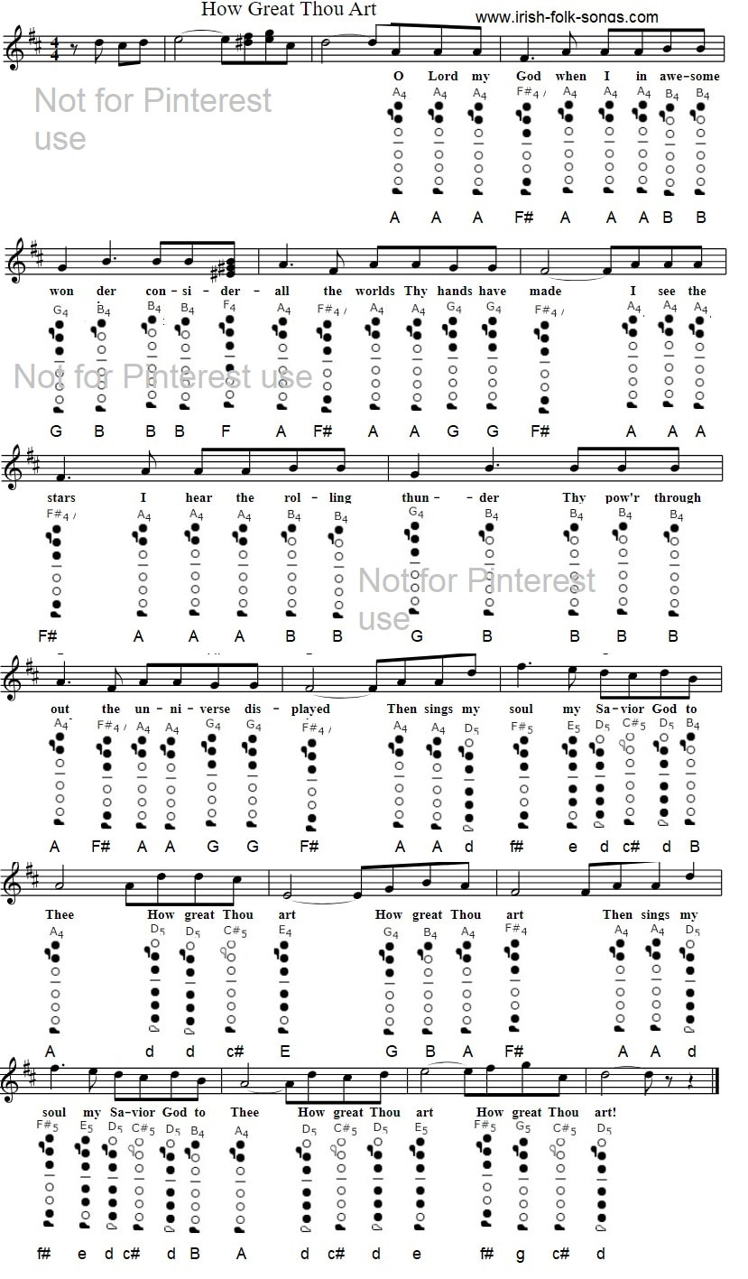 How Great Thou Art  Tin Whistle / flute Sheet Music + Piano Letter Notes -  Irish folk songs