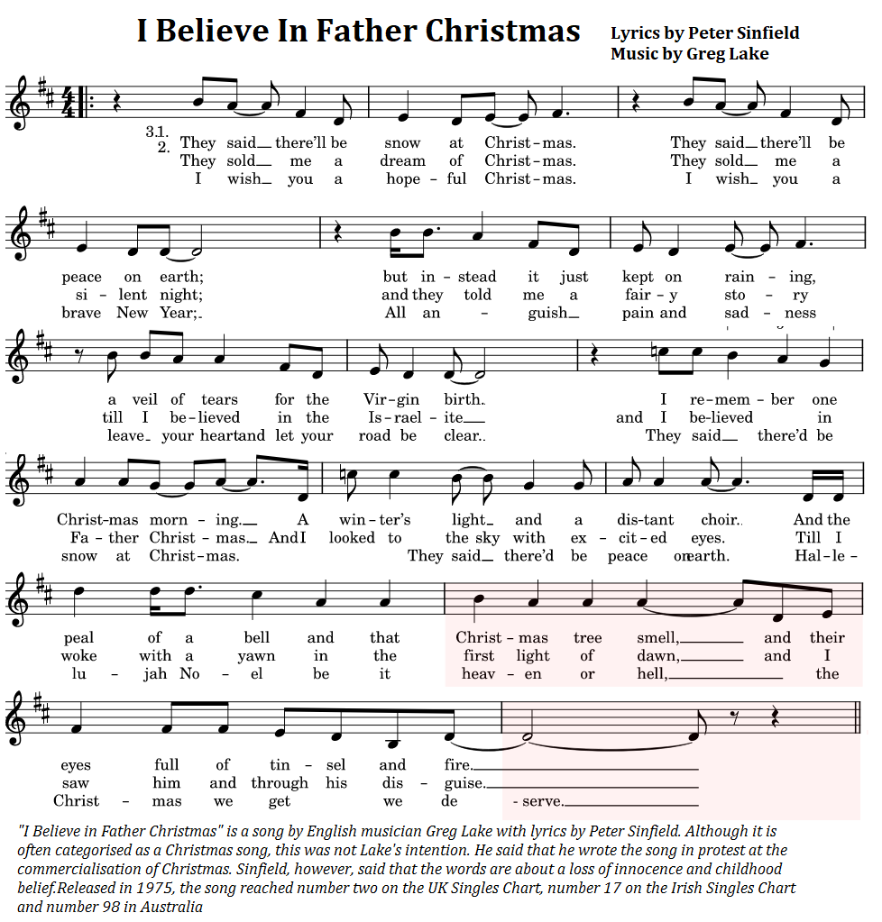 I Believe In Father Christmas Easy Sheet Music