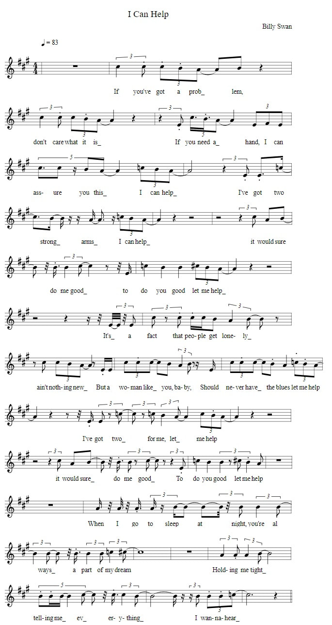 I Can Help Sheet Music by Billy Swan