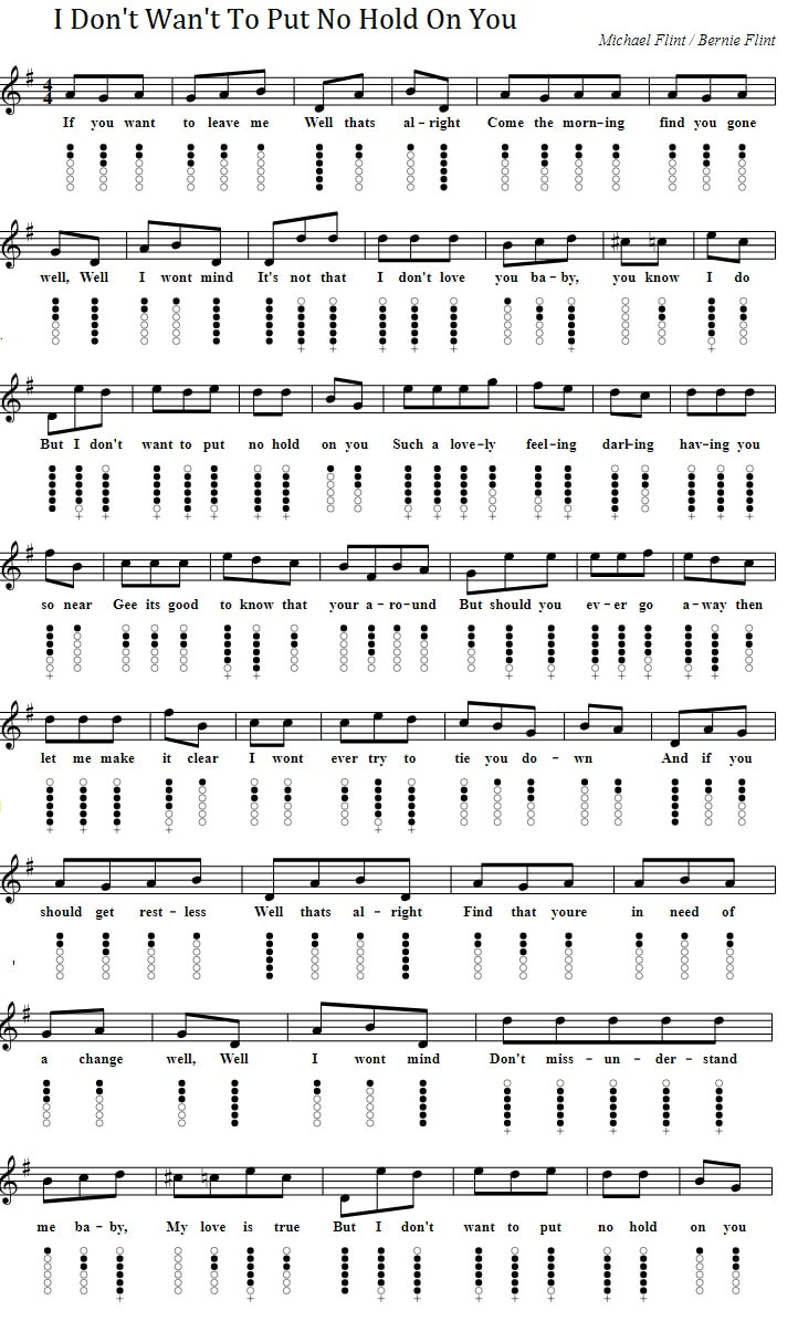 I Don't Want To Put No Hold On You Song Sheet Music By Bernie Flint