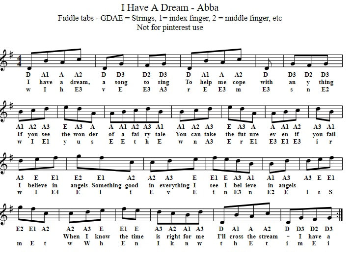 I Have a dream violin sheet music by Abba for beginners