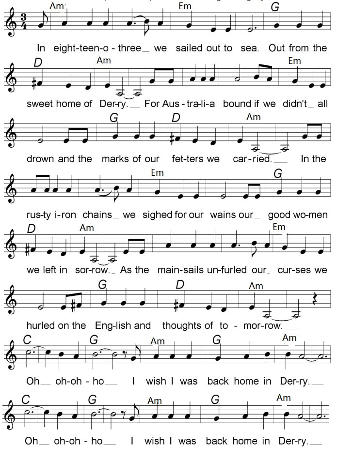 I Wish I Was Back Home In Derry Sheet Music By Christy Moore