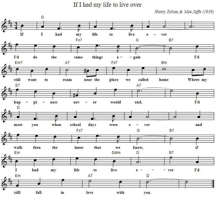 If I had my life to live over sheet music in D Major
