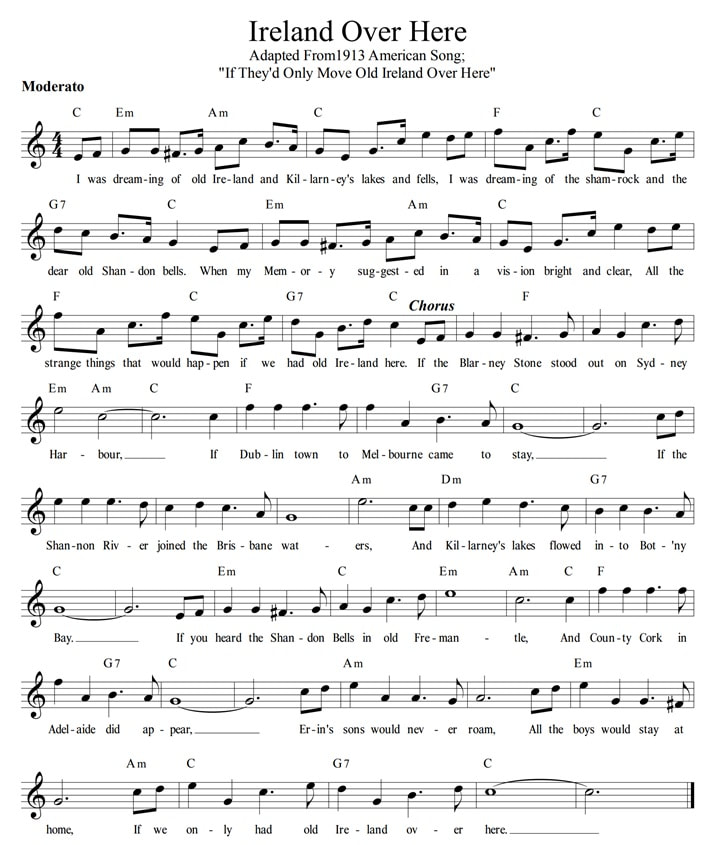 If we only had old Ireland over here sheet music lyrics and chords