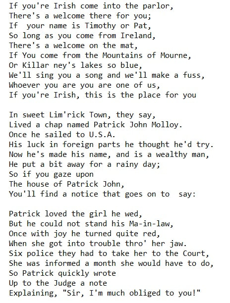 If your Irish come into the parlor lyrics