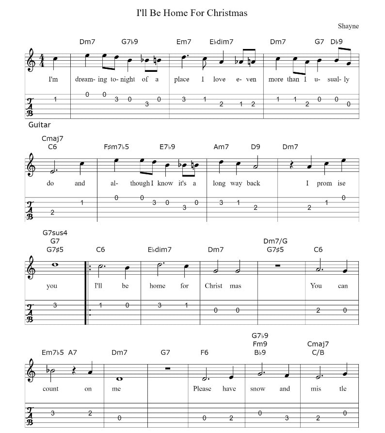 I'll be home for Christmas guitar tab fingerstyle