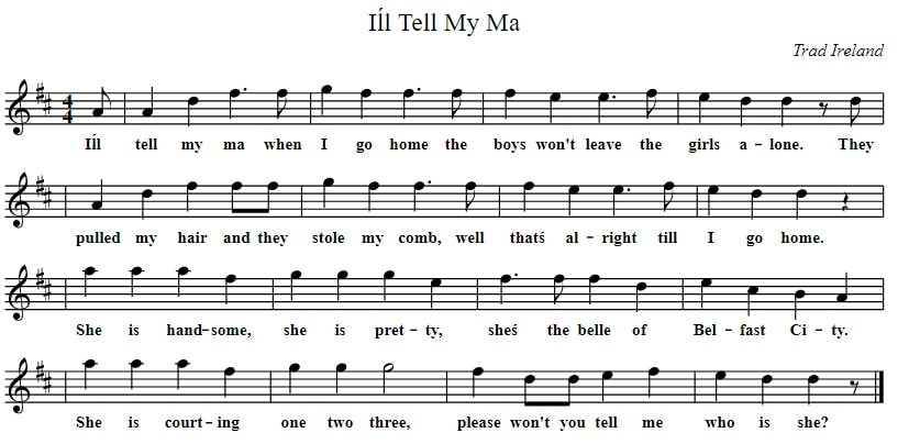 I'll tell me ma sheet music notes in D Major