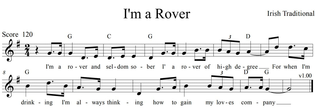 I'm a rover seldom sober sheet music lyrics and chords