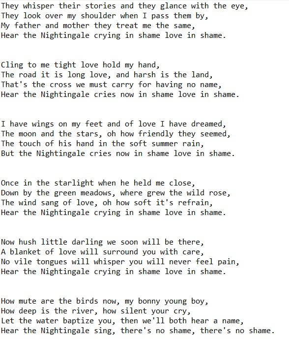 In Shame Love The Nightingale lyrics