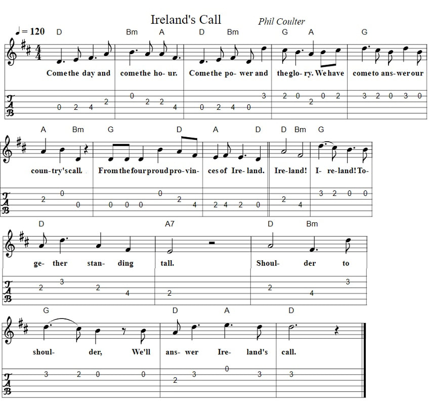 Ireland's call guitar chords and tab