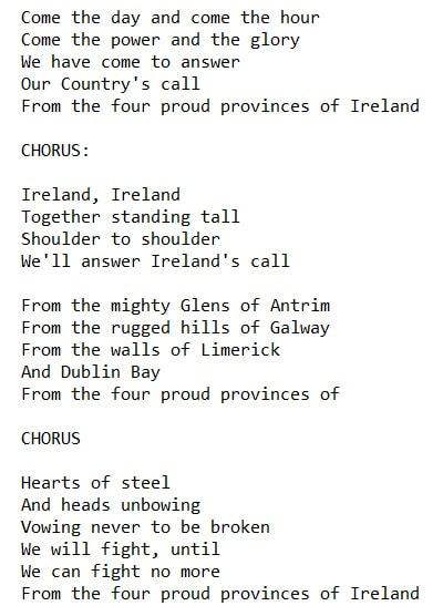 Ireland's call lyrics