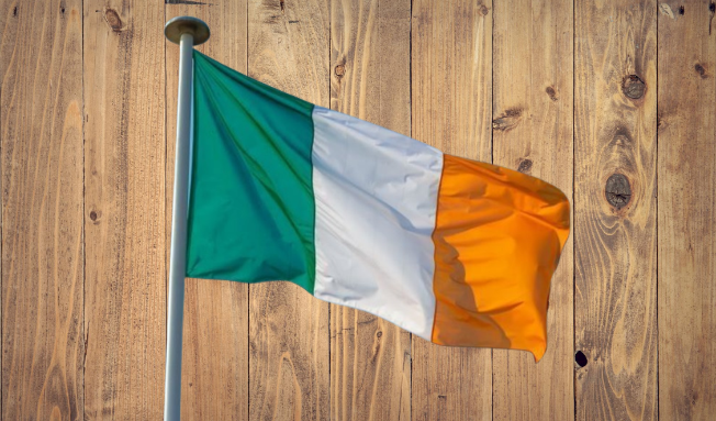 Irish flag flying indoors