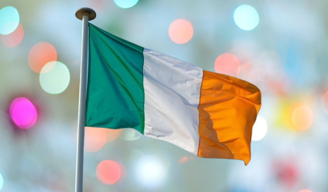 Irish tricolour flag flying