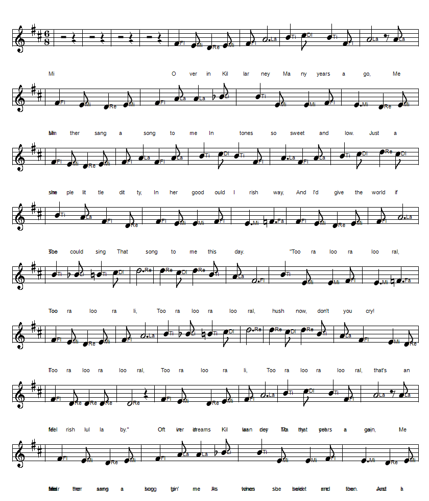 An Irish Lullaby sheet music in Solfege do re mi format notes