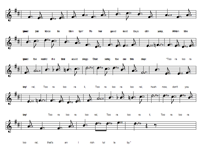 An Irish Lullaby sheet music in Solfege do re mi format notes part 2
