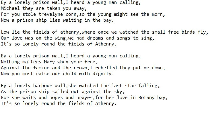 The fields of Athenry lyrics