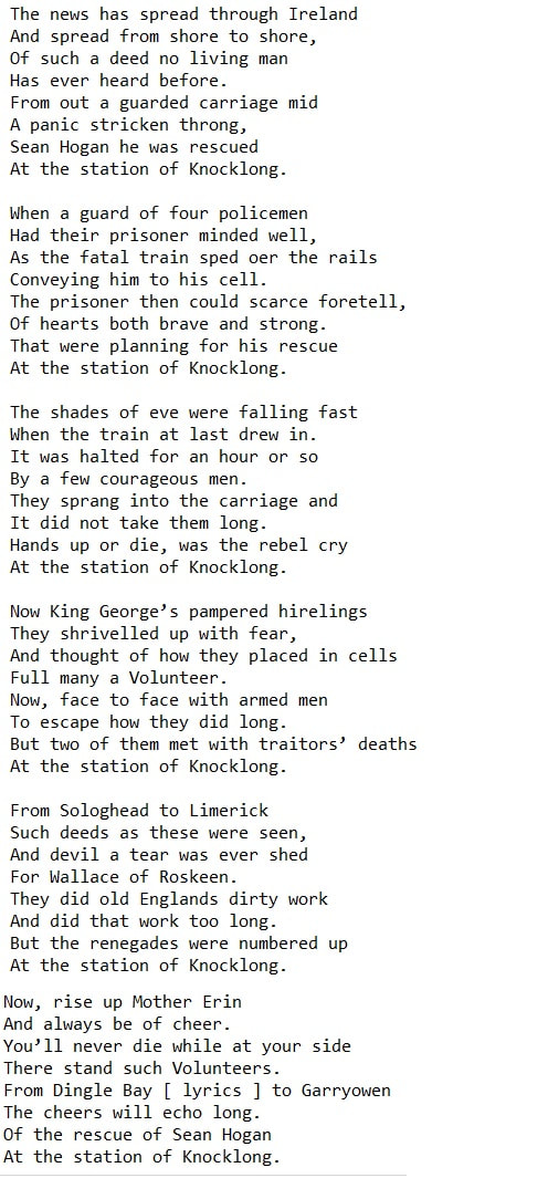 Irish rebel lyrics The Station Of Knocklong