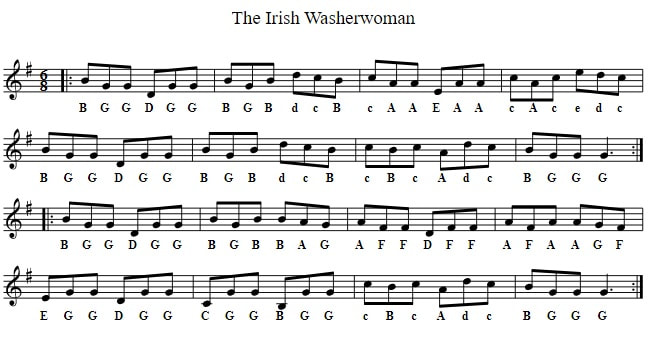 The Irish washerwoman piano letter notes