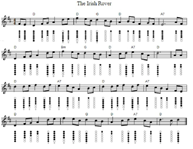 Irish rover tin whistle sheet music